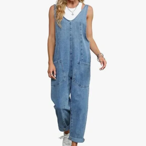 High Roller Pull Strap Iconic Light Blue Jumpsuit - Picture 3 of 4